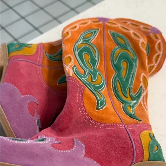 Women's Pink & Orange Embroidered Western Boots - Picture 6 of 10